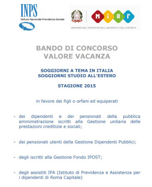 INPDAP bando Valore Vacanza 2015